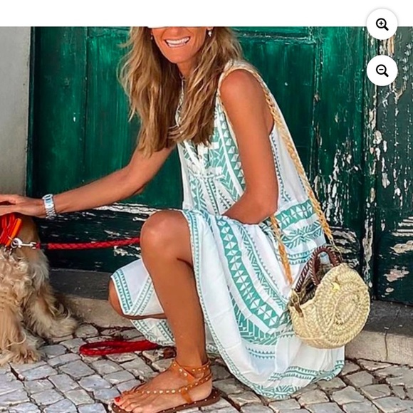 NWOT Sleeveless Turquoise and White Dress Size M - Picture 7 of 8